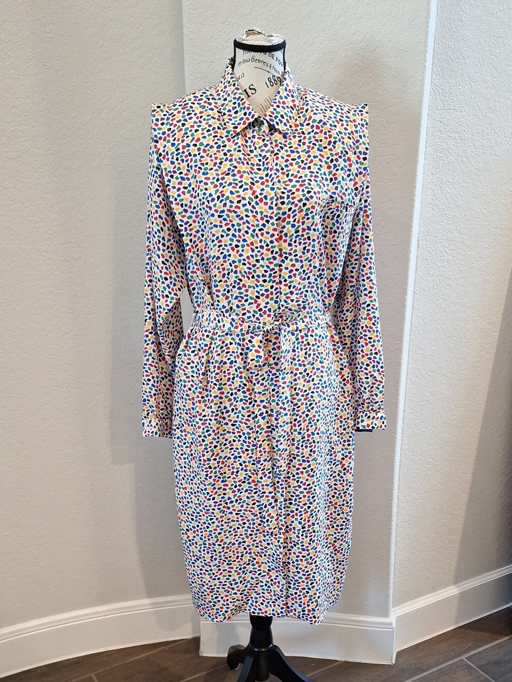 Vintage Don Elliot Rainbow Dot Long Sleeve Strong Shoulder Sport Dress Size 18